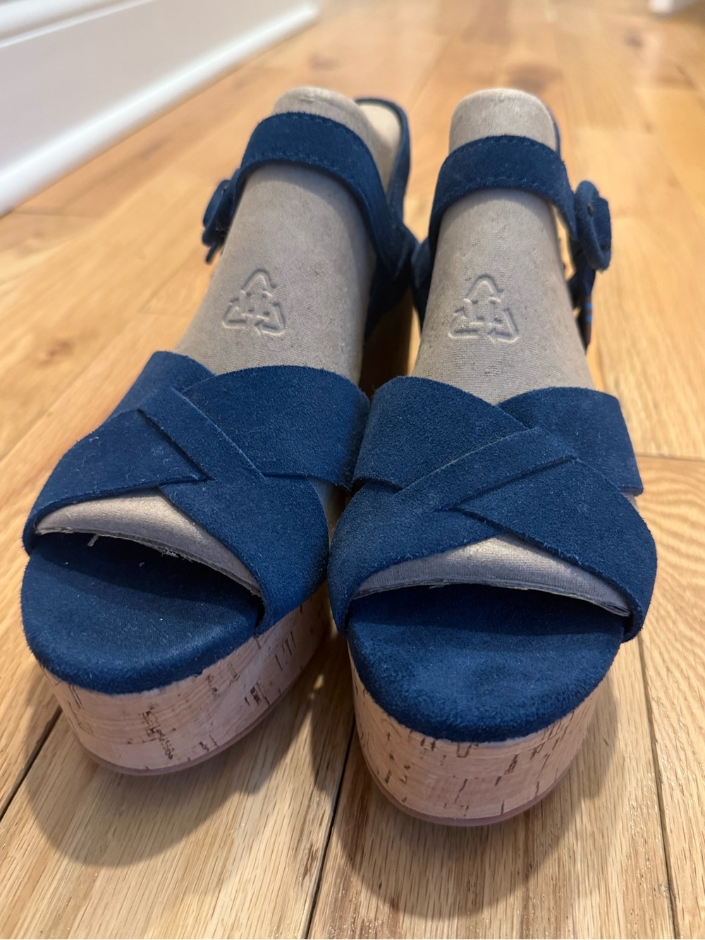 Toms Navy Suede Cork Platform Sandals